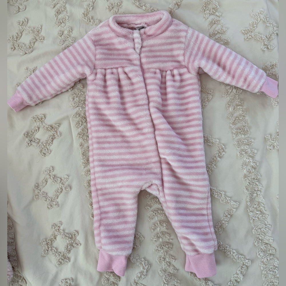Carter's Pink and White Striped Footie One Piece with Cozy Fabric